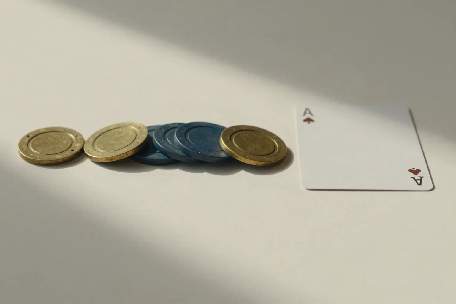 Casino bonusu şartlarını simgeleyen oyun fişleri ve boş oyun kartı